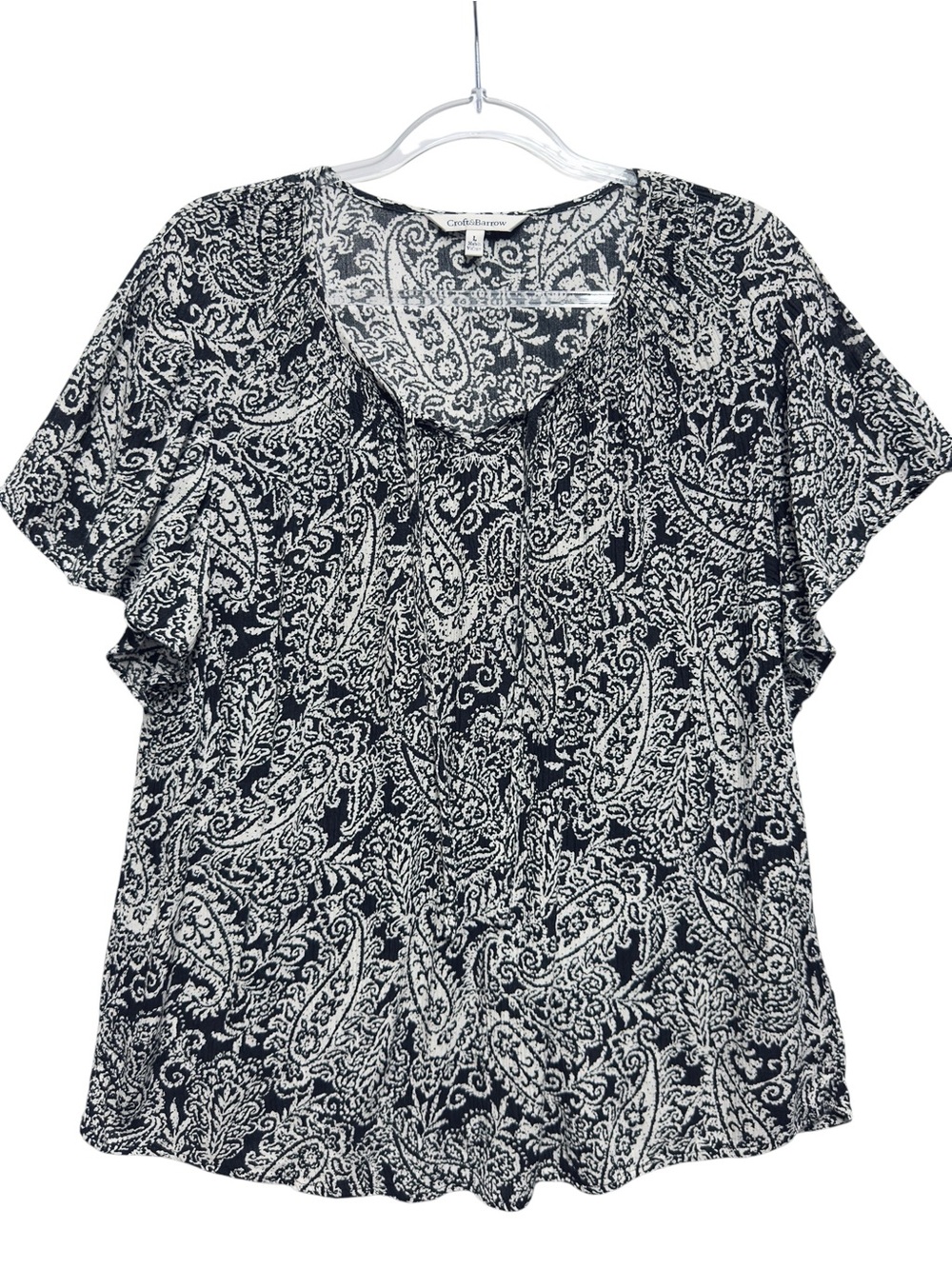 Pure Rayon Knit Gauze Crinkle Paisley Vines Flutter Babydoll Peplum Blouse Top